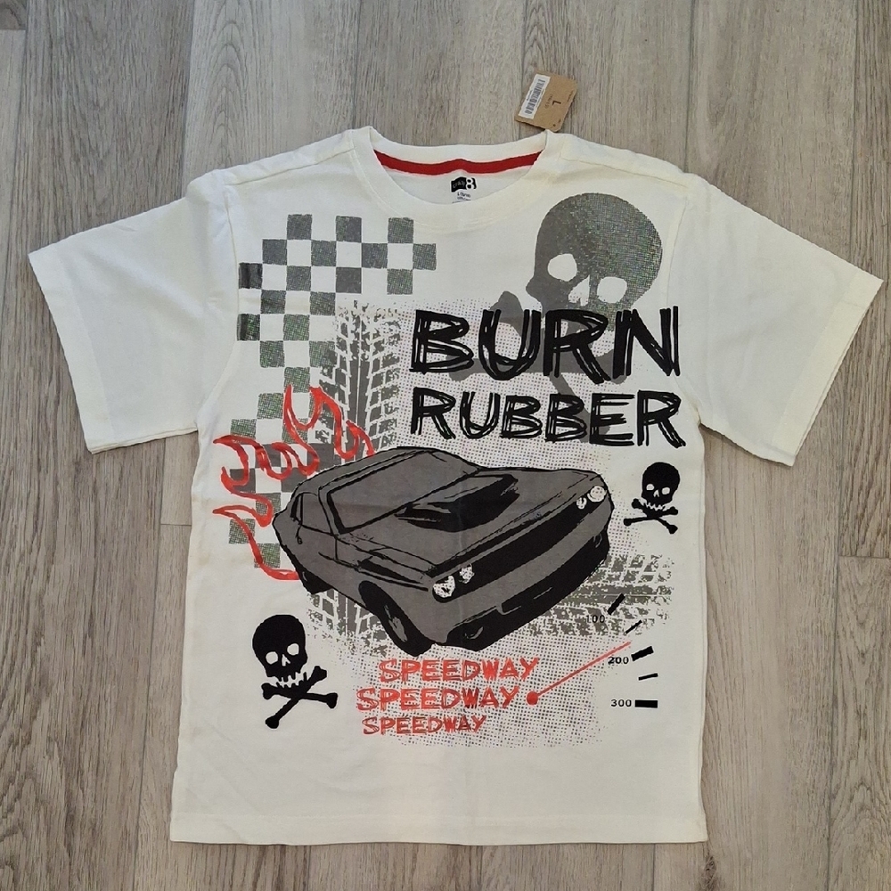 Crazy 8 White Tee with Red Trim